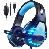 MSOVAEU Gaming Headset für PS4 PS5 PC Xbox One, Xbox Series X Gaming-Headset (Gaming Kopfhörer Headset mit 3.5mm Noise Cancelling Mikrofon,LED-Licht) blau