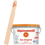 Alpinaweiß Das Original – optimal deckende und ergiebige weiße Wandfarbe – mit Spritz-Schutz-Formel – mit Rührholz (1 Liter)