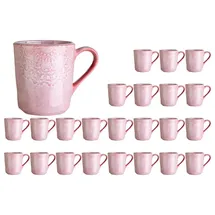 Home4You Kaffeetassen 24er Set, 355 ml - Rosa - Steingut - glasiert - mit floraler Prägung - 24er Set