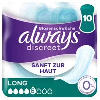 Always Discreet Inkontinenz-Slipeinlagen Damen, Long (10 Binden) ohne Duft und Farbstoffe, starker Schutz, den Sie kaum spüren
