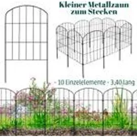 V2Aox Zaun Gartenzaun Steckzaun Hundezaun Teichzaun für Garten Teich 10 Zaunelemente 43 cm hoch Metall Gitterzaun Oberbogen Schwarz