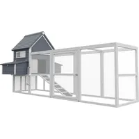 Wiltec Hühnerstall 3100 x 1500 x 1500 mm grau weiß mit Freilauf und Nistkästen aus Holz, Hühnerhaus mit Unterschlupf, Gitter und Kotwanne verzinkt