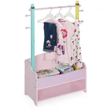 Relaxdays Kinder Kleiderständer, Kleiderstange Kinderzimmer, 4 Haken, 2 Ablagen, HBT: 100,5x71x30 cm, Garderobe, bunt