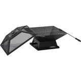 Outsunny Feuerschale Garten Feuerkorb mit Grillrost und Funkenschutz, Stahl Schwarz 45x45x34cm, inkl. Schürhaken für gemütliche Abende Aosom.de