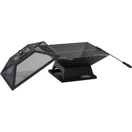 Outsunny Feuerschale Garten Feuerkorb mit Grillrost und Funkenschutz, Stahl Schwarz 45x45x34cm, inkl. Schürhaken für gemütliche Abende Aosom.de