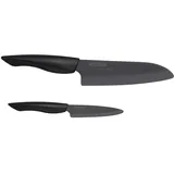 Kyocera Messer-Set KYOCERA "SHIN", schwarz, Keramik, Kochmesser-Sets, Gemüse-/Santokumessser, extrem scharfe Klinge, Zirkoniakeramik