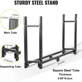 Vevor Metall Kaminholzregal 590 kg Haltekapazität, 244,5x36,2x122 cm, Holzunterstand mit PVC Abdeckung, Kaminholzhalter Holzregal für Kaminholz Schwarz, Stapelhilfe für Brennholz Außen