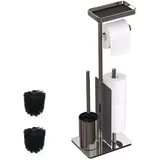 Relaxdays WC-Garnitur Edelstahl Ablage & Rollenhalter, freistehend, Hbt: 75x22x20 cm, Toilettenbutler, silber/schwarz