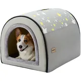 Jiupety Mittelgroße Hundehütte Indoor, 2-in-1 Hundehaus für Drinnen, XL Größe Hundehöhle für mittelgroße Hunde, Warme Höhle Schlafnest, Grau