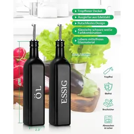 Öl und Essig Spender Set 500 ml Edelstahl Schwarz