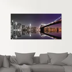 Artland Glasbild »New York Skyline nächtliche Reflektion«, Amerika, (1 St.), in verschiedenen Größen Artland schwarz