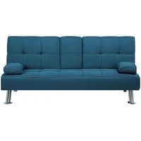 Beliani 3-Sitzer Schlafsofa Stoffbezug blau mit integriertem Tisch Klapparmlehne Roxen