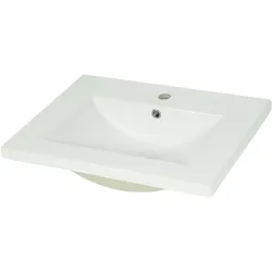 Mendler Waschbecken HWC-D16, Waschtisch Handwaschbecken Badezimmer Bad, Keramik eckig weiß ~ 61cm 30mm Kante