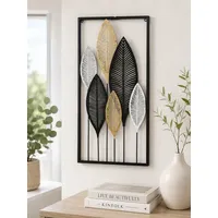 MF Wanddeko Noxi Wandschmuck 3D Bild Metalldeko Metall Metallbild Dekoration Blätter Höhe 75cm