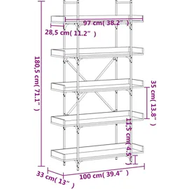vidaXL Bücherregal 5 Böden 100 x 33 x 180,5 cm Braun