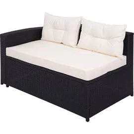 Mendler Poly-Rattan Garnitur HWC-J34, Balkon-/Garten-/Lounge-Set Sitzgruppe Sofa, Staufach ~ schwarz, Kissen creme-beige
