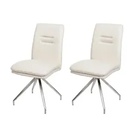 Mendler 2er-Set Esszimmerstuhl HWC-H70, Küchenstuhl Lehnstuhl Stuhl, Stoff/Textil Edelstahl gebürstet creme-beige