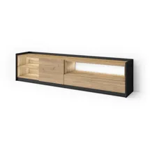 SKRAUT HOME Lowboard 207x50x37 cm Schwarz/Eiche Holzwerkstoff