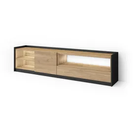 SKRAUT HOME Lowboard 207x50x37 cm Schwarz/Eiche Holzwerkstoff