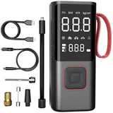 MODFU Luftpumpe Auto Luftkompressor Reifenpumpe Elektrischer Kompressor (mit 5 Modi LED Taschenlampe Funktion maximal 150 PSI/10Bar, digital Reifendruckmesser, LCD Bildschirm, automatisch, 6000mAh Akku), Tragbar für Autoreifen Motorrad Auto Fahrrad Reifen usw. schwarz