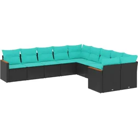 vidaXL Gartensofa-Set mit Kissen, schwarzes Polyrattan