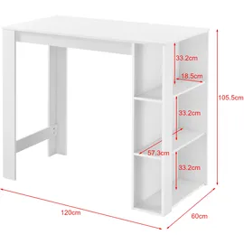 [en.casa] Bartisch, Danderyd 120x60x106 cm mit 3 Ablageflächen Weiß