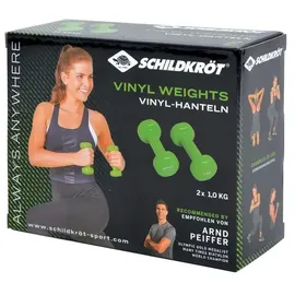 Donic Schildkröt Schildkröt Vinyl Hantel Set, 2 x 1,0 kg Grün, in 4-Farb Karton, 960205