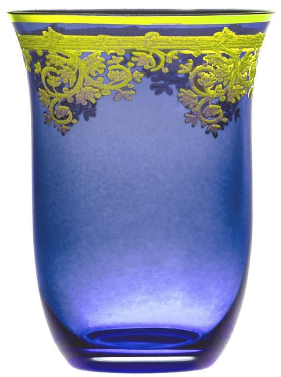 Casa Padrino Luxus Barock Wasserglas 6er Set Blau / Gold Ø 9 x H. 12 cm - Handgefertigte und handbemalte Wassergläser - Biergläser - Weingläser - Hotel & Restaurant Accessoires - Luxus Qualität