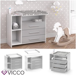 VICCO Wickelkommode OSKAR weiß grau Wickelregal Babymöbel Kommode Wickeltisch