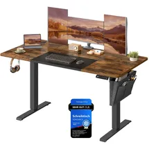 Songmics elektrisch höhenverstellbarer Schreibtisch braun rechteckig, C-Fuß-Gestell schwarz 140,0 x 60,0 cm