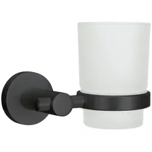 KLEINE WOLKE Zahnputzbecher KLEINE WOLKE "Apollo Nero", schwarz (transparent, schwarz), B:6,7cm H:9,5cm L:6,7cm, Aluminium, Glas, Zahnputzbecher, Glas/Aluminium