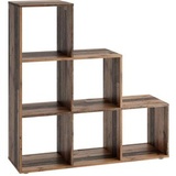 FMD-Möbel Bücherregal Mega 1, 248-001, braun, Stufenregal aus Holz, 6 Fächer, 104,5 x 108 x 33cm