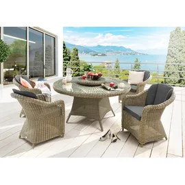 Destiny »MALAGA LUNA«, 6 Sessel, 1x Drehteller), (Set,19-tlg., 6xSessel, 1 Tisch Ø 150x75 cm), Aluminium, Polyrattan, Polyester, Sitzmöbel-Sets, inkl. Auflagen