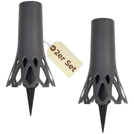 GarPet 2er Set Grabvase mit Erdspieß Friedhofvase Grabschmuck Blumenvase Friedhof Steckvase Grab Vase zum stecken anthrazit 1 L Frostsicher