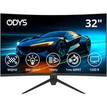 Odys Gaming Monitor XP32-X - 32 Zoll (80 cm), Curved (1500R), 180 Hz, WQHD (2.560x1.440 px), 1 ms Reaktionszeit (MPRT), HDR, FreeSync/G-Sync komp., Eye Care, HDMI, DP, 3,5mm Audio