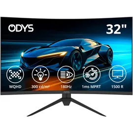 Odys Gaming Monitor XP32-X - 32 Zoll (80 cm), Curved (1500R), 180 Hz, WQHD (2.560x1.440 px), 1 ms Reaktionszeit (MPRT), HDR, FreeSync/G-Sync komp., Eye Care, HDMI, DP, 3,5mm Audio