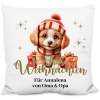 True Statements Weihnachtskissen personalisiert „Frohe Weihnachten!“ Hund-Motiv - 40x40cm, inkl. Kissen-Füllung – Deko Zierkissen Geschenk Weihnachten (Flauschiges Kissen)