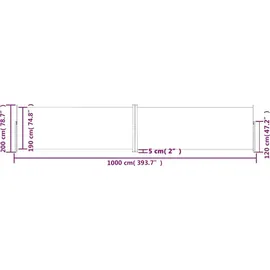 vidaXL Seitenmarkise 200 x 1000 cm Anthrazit Polyester