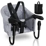 Eulenke Tischsitz Baby 6 bis 36 Monate Hochstuhl Babystuhl Faltbar Sitzerhöhung für Kinder und Sitzerhöhung bis 18kg - Grau mit Transportbeutel/Sicherheitsgurt Babysitz für Zuhause