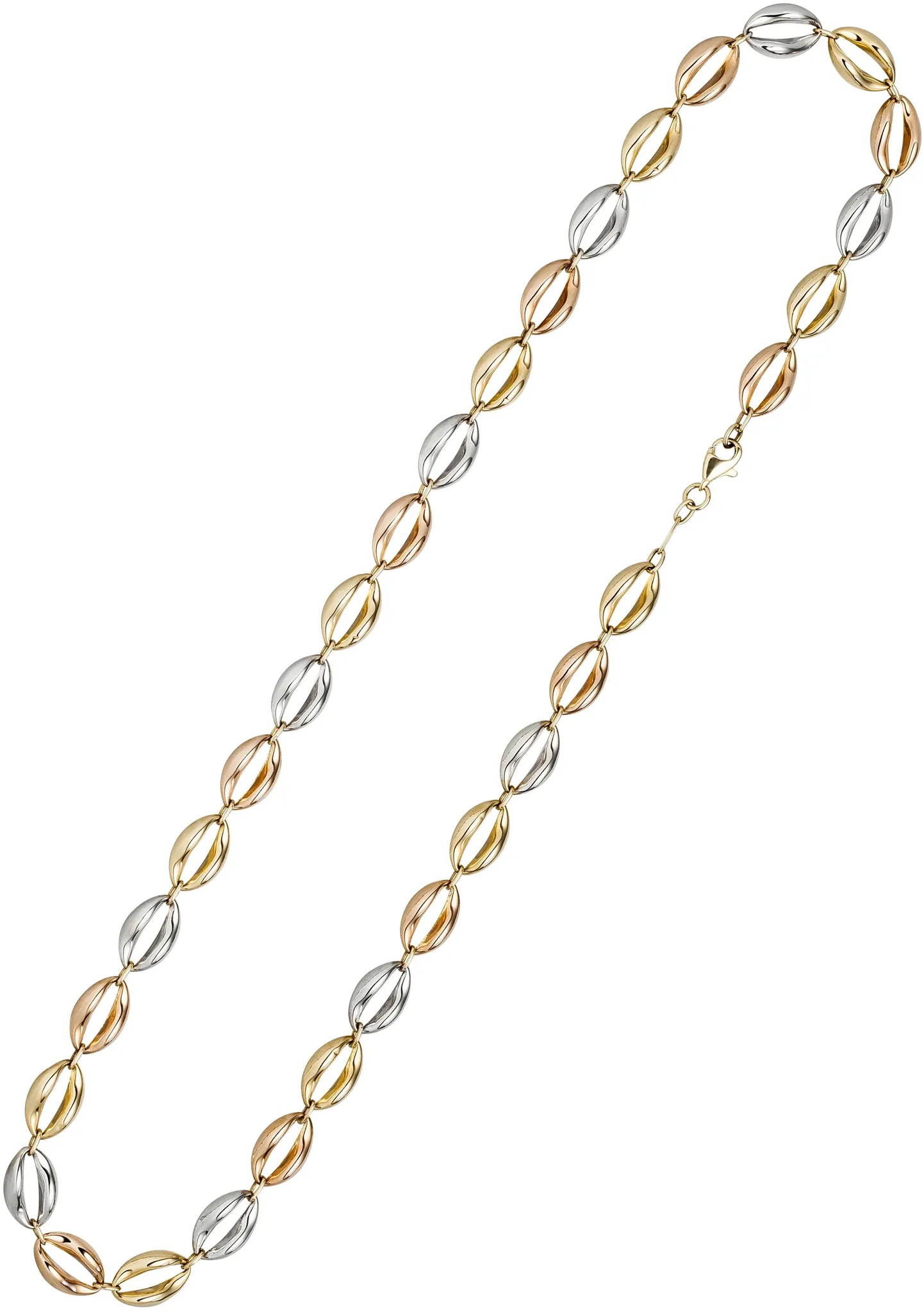Goldkette JOBO "Große Glieder in Tricolor-Optik" Halsketten Gr. Gelbgold 585-Roségold 585-Weißgold 585, Länge: 45 cm, gelb (gelbgold 375) Damen Goldketten