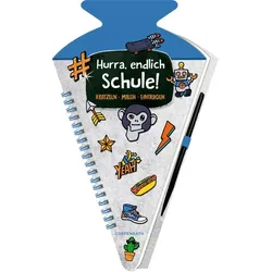 COPPENRATH 0094948 Schultüten-Kratzelbuch Funny Patches, blau Hurra, endlich Schule!