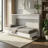 Schrankbett 90x200 cm Horizontal | Klappbett Wandbett Einzelbett platzsparend | Weiß - Weiß