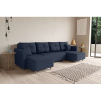 Stylefy Wohnlandschaft Skan, U-Form, Sofa, Kissen blau