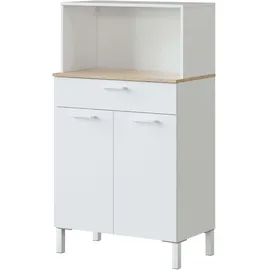 Habitdesign Küchenbeistellschrank Mikrowellenschrank 72 x 40 x 126 cm Weiß/Eiche