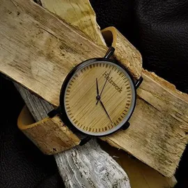 Holzwerk Germany Holzwerk KLAARST flache Damen, Herren Kork & Edelstahl Holz Uhr, beige, schwarz