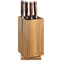 Navaris Drehbarer Magnet Messerblock aus Akazienholz mit Borsteneinsatz - Messer Block unbestückt aus Holz für Küchenmesser Kochmesser Kochbesteck