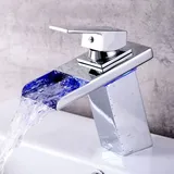LED Waschtischarmatur Wasserhahn Waschtischarmatur mit RGB 3 Farben Beleuchtung Spültisch Spültischarmatur Wasserkran Mischbatterie für