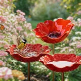 3pcs Bienentränke Blumes Für Den Garten - 65cm Gartenstecker Aus Metall, Handgefertigt Blumenform Vogeltränke, Vogelbad, Insektentränke Gartens Für Bienens Schmetterlingstränke