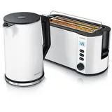Arendo Frühstücks-Set, Wasserkocher 1,5L mit Temperatureinstellung, 4-Scheiben Toaster Langschlitz, Weiß