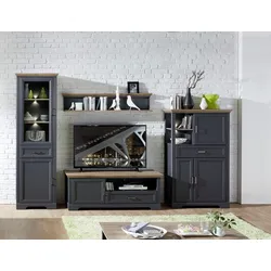 Wohnwand INNOSTYLE "Jasmin", grau (graphitfarben, eichefarben), Holzwerkstoff graphitfarben (Korpus)/ MDF graphitfarben (Front)/MDF eichefarben (Absetzung), Holzwerkstoff, MDF, Kastenmöbel-Sets, inkl. LED-Beleuchtung, mit Soft-Close-Funktion